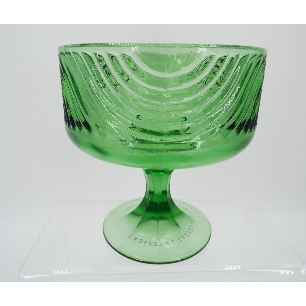 Vintage E.O. Brody Co. Green Glass Pedestal Compote Dish Bowl 138 USA